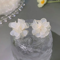 White Color Chic Acrylic Flower Petal Studs Earring