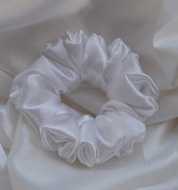 White Color Premium Satin Scrunchie Regular Size - Soft & Silky Hair Accessory