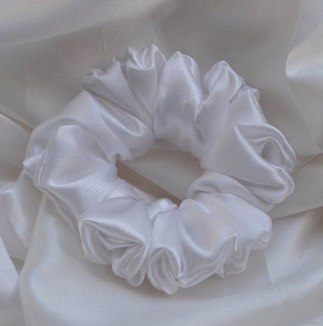 White Color Premium Satin Scrunchie Regular Size - Soft & Silky Hair Accessory