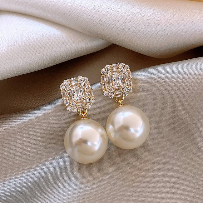 White Pearl Drop Statement Earrings