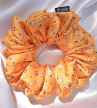 Yellow Flower Printed Premium Quality Satin Scrunchie