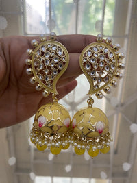 Yellow Color Meenakari Designer Jhumka Earring