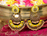 Yellow Color Meenakari Chandbali Earring