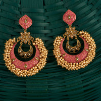 Hand Crafted Pink Meenakari Pearl Circle Double Chand Jhumki