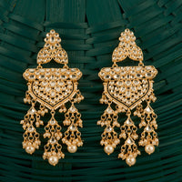 Handcrafted Triple Chain Kundan Pearl Long Earring