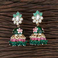 Green Color Designer Meenakari Jhumka Earring
