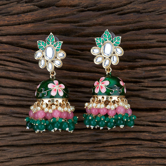 Green Color Designer Meenakari Jhumka Earring