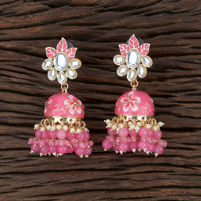 Pink Color Designer Meenakari Jhumka Earring