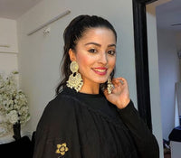 Grey Color Meenakari Big Chandbali Earring