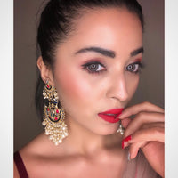 Multicolor Meenakari Pearl Chandbali Earrings