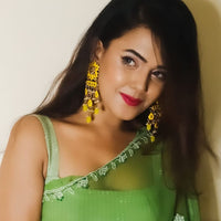 Yellow Color Meenakari Designer Long Earring For Women