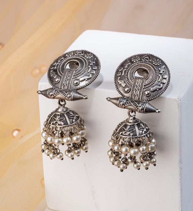 Oxidised Silver Look-alike Premium Quality Brass Unique Designer Jhumka Earring