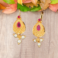 Gold Plated Short Drop Earrings For Women