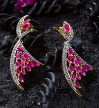 Designer American Diamond Drop Earring With Ruby