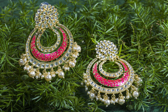Makhan Gold Plated with Stunning Matte Finish Traditional Big Kundan  Faux  Pearl Bridal Chandbali Earrings with Maang Tikka Set for WomenGirls