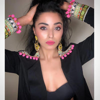 Yellow Color Meenakari Designer Chandbali Earring