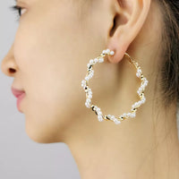 Aferando Boho Style White Pearl Round Circle Hoop Earrings Large Size For Women and Girls