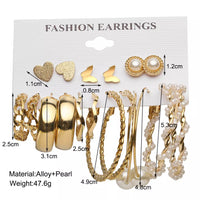 Aferando Gold Plated Earring Combo Set - Pack of Nine Hoops and Stud Earrings - Versatile and Stylish