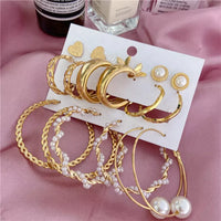 Aferando Gold Plated Earring Combo Set - Pack of 9 Hoops and Stud Earrings