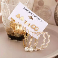 Aferando Gold Plated Earring Combo Set - Pack of Nine Hoops and Stud Earrings - Versatile and Stylish