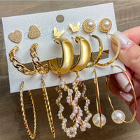 Aferando Gold Plated Earring Combo Set - Pack of 9 Hoops and Stud Earrings