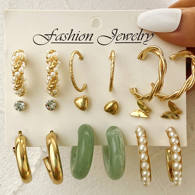 Aferando Gold Plated Hoop and Stud Earring Combo Set