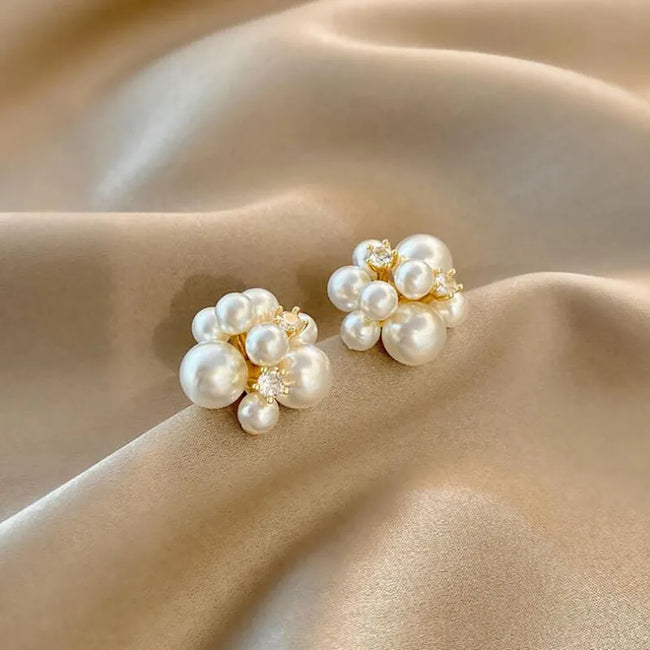 Aferando Fireworks Pearl Bunch Stud Earrings for Women - Elegant Romantic Korean Style Unique Design
