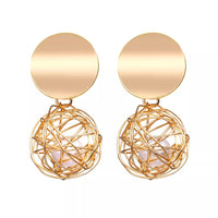 Aferando Geometric Hollow Irregular Weave Ball Pearl Drop Earrings For Women