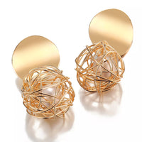 Aferando Geometric Hollow Irregular Weave Ball Pearl Drop Earrings For Women