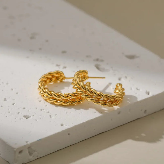 Gold Color Twist Braided Hoop Earring For Girls and Women
