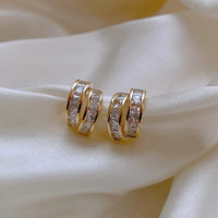 Aferando Gold Plated C-Shaped Diamond Stud Earrings for Women, inlaid with sparkling diamonds, unique and versatile design
