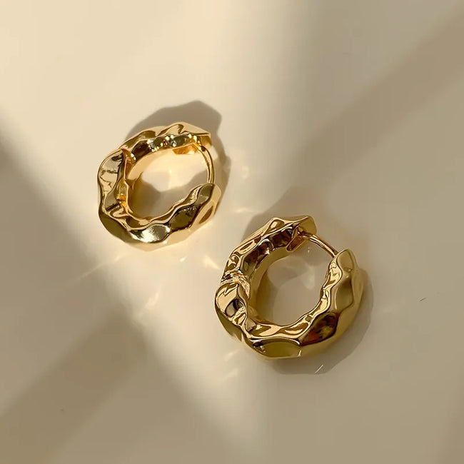 Aferando Gold Plated Geometric Wave Surface Round Hoop Earrings for Women