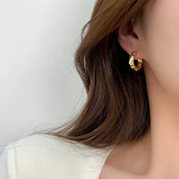 Aferando Gold Plated Geometric Wave Surface Round Hoop Earrings for Women