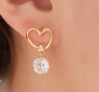 Aferando Gold Plated Heart Shaped Rhinestone Drop Earrings for women, elegant and sparkling jewelry