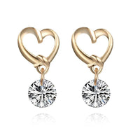 Aferando Gold Plated Heart Shaped Rhinestone Drop Earrings for women, elegant and sparkling jewelry