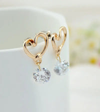 Aferando Gold Plated Heart Shaped Rhinestone Drop Earrings for women, elegant and sparkling jewelry