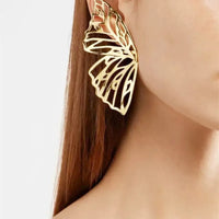 Aferando Gold Plated Hollow Out Butterfly Big Statement Stud Earrings for Women - Close-Up View