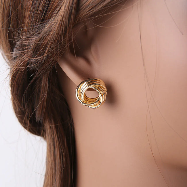 Aferando Gold Plated Irregular Twisted Knotted Stud Earrings for Women, unique twisted knotted design, luxurious, adds individuality to your look