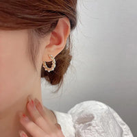 Aferando Gold Plated Korean Style Vintage Pearl Twist Hoop Earrings for Women