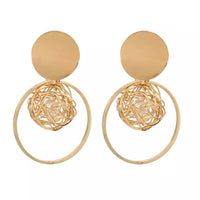Aferando Gold Plated Metal Ring Hollow Irregular Weave Ball Pearl Drop Earring For Women