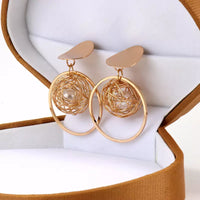 Aferando Gold Plated Metal Ring Hollow Irregular Weave Ball Pearl Drop Earring For Women