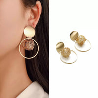 Aferando Gold Plated Metal Ring Hollow Irregular Weave Ball Pearl Drop Earring For Women