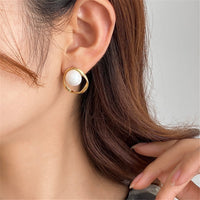 Aferando Gold Plated Pearl Irregular Hollow Stud Earrings for Women