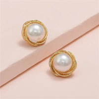 Aferando Gold Plated Round Big Pearl Stud Earring for Women in elegant design on a white background