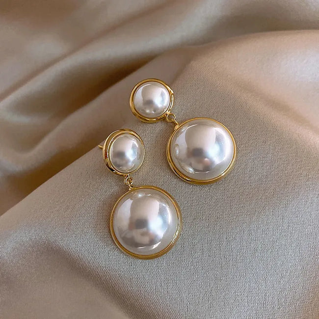 Aferando Gold Plated Round Pearl Splicing Pendant Earrings for women