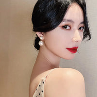 Aferando Gold Plated Round Pearl Splicing Pendant Earrings for women