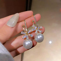 Pearls Drop Rhinestone Snowflake Earrings