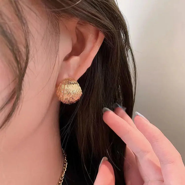 Aferando Gold Plated Stylish Unique Metal Texture Design Stud Earrings