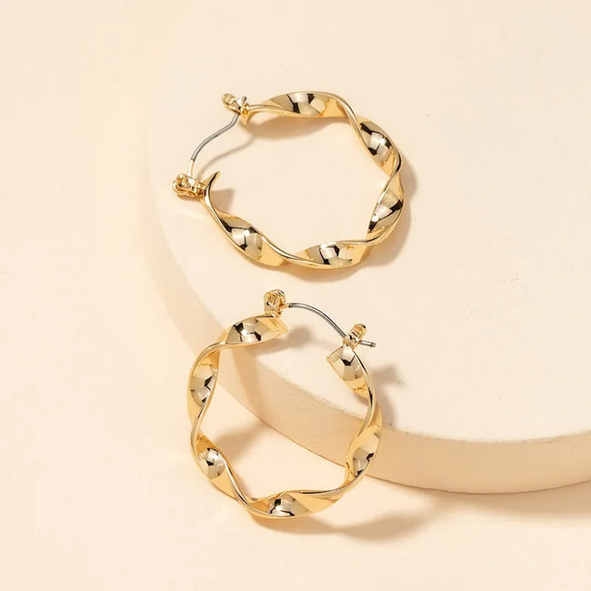 Aferando Gold Plated Unique Classy Twisted Metal Hoop Earrings for Women