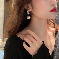 Aferando Gold Plated White Pearl Drop Earrings With Diamonds